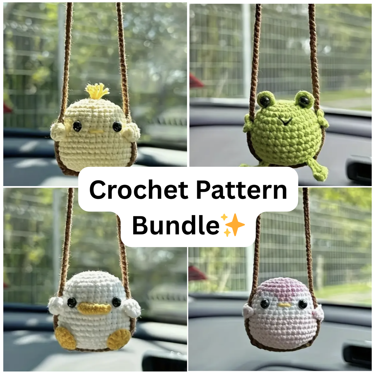 DIY Cute Hanging Animal Crochet Pattern Bundle - 4 Adorable Digital Designs