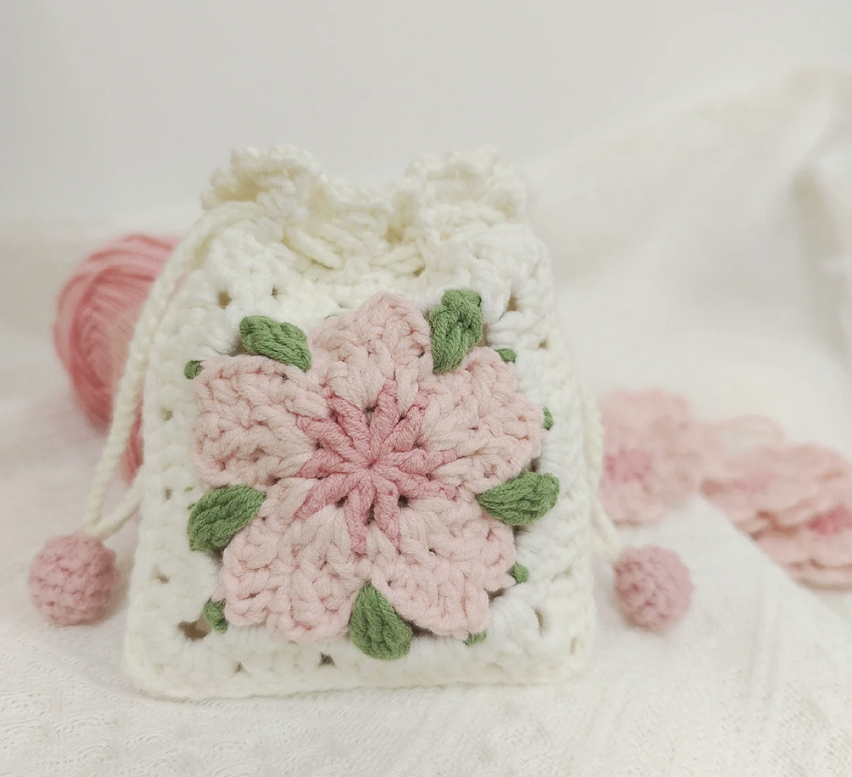 Beginner-Friendly Cherry Blossom Crochet Pouch Pattern - Instant Digital Download