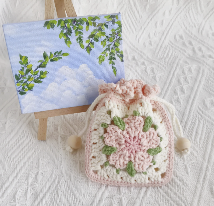 Beginner-Friendly Cherry Blossom Crochet Pouch Pattern - Instant Digital Download