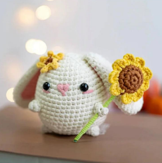Cute Bibi Bunny Amigurumi Crochet Pattern - Digital Sunflower Craft for Spring