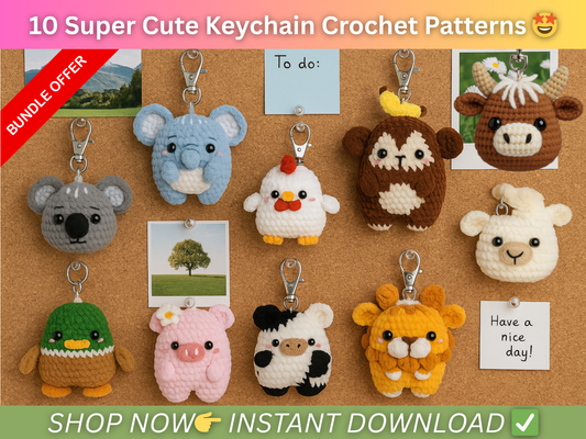 Adorable Animal Crochet Keychain Pattern Bundle: 10 Beginner-Friendly DIY Amigurumi Designs