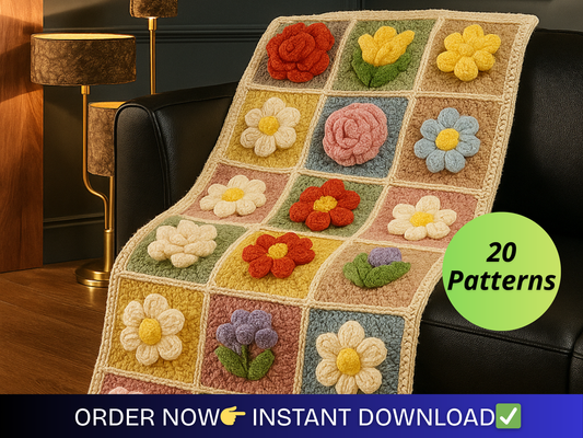 20 Beautiful Flower Granny Square Crochet Patterns Bundle for Handmade Gifts
