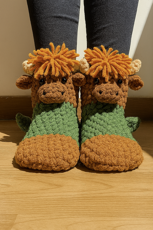 Highland Cow Slippers - Crochet Pattern