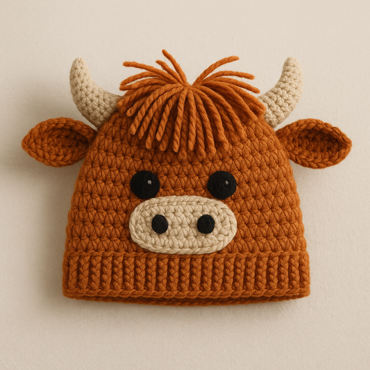 Beanie Highland Cow - Crochet Pattern (Adult + Kid Size)